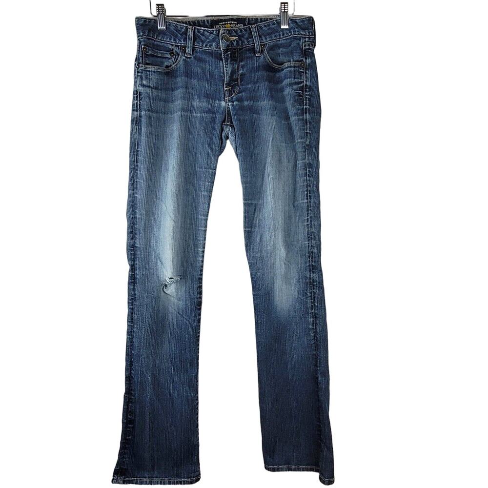 Lucky Brand Jeans Womens Size 4 Lola Boot Distressed Heel Drag (30x32)